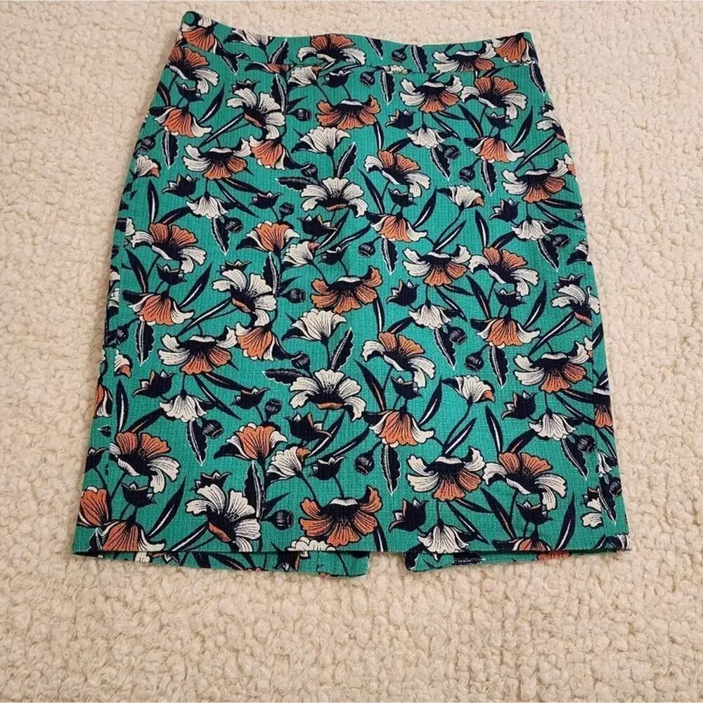 J. CREW green and orange floral‎ pencil shirt size 0